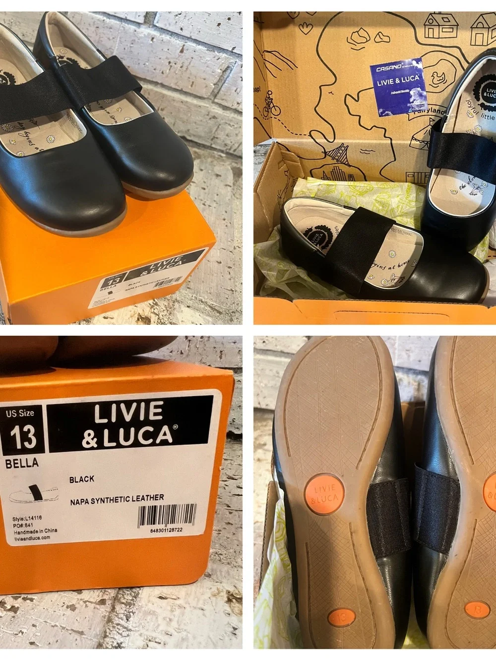 Livie & Luca Bella Black Girls Mary Jane Shoes with Elastic Strap Size 13